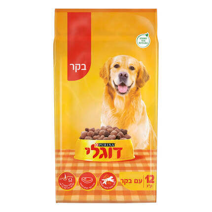 דוגלי מזון יבש ומלא לכלב בוגר עם חלבון בקר